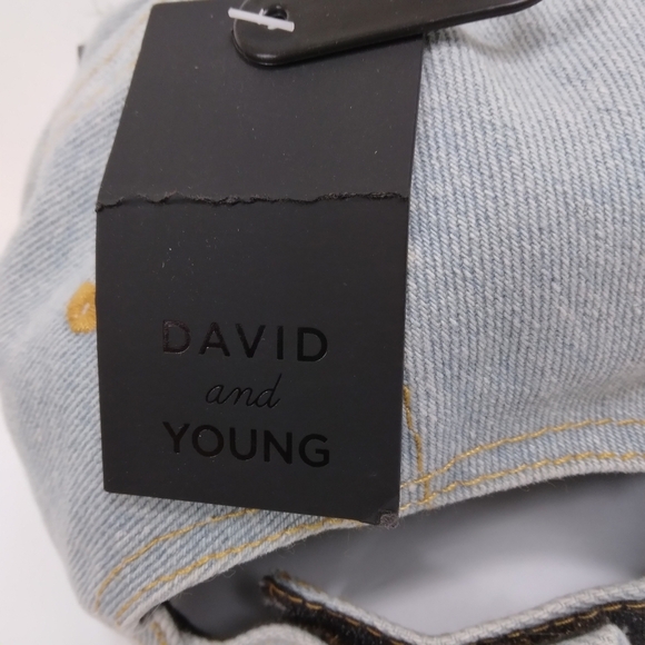 David And Young Distressed Denim Baseball Hat Cap Rose Embroidery Adjustable - Picture 5 of 8